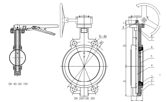 D971F電動四氟密封蝶閥結構圖