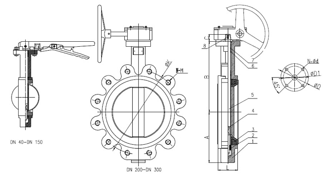 D971X電動凸耳式蝶閥結構圖