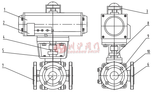 氣動襯氟三通球閥結構圖
